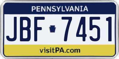 PA license plate JBF7451