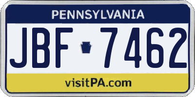 PA license plate JBF7462