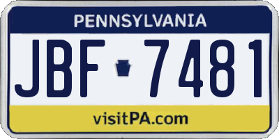 PA license plate JBF7481