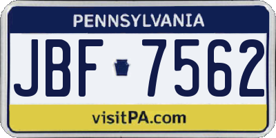 PA license plate JBF7562