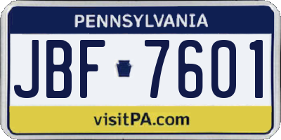 PA license plate JBF7601