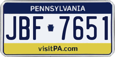 PA license plate JBF7651