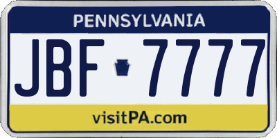 PA license plate JBF7777