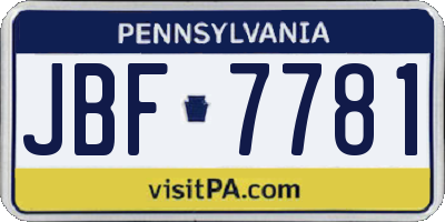 PA license plate JBF7781