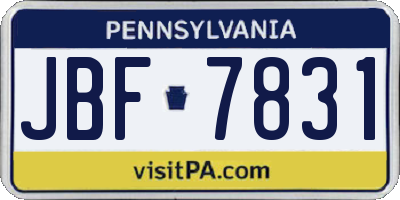 PA license plate JBF7831