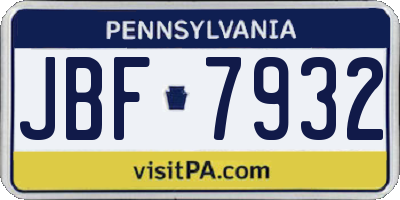 PA license plate JBF7932
