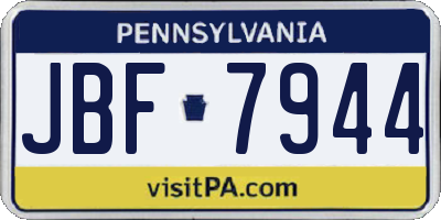PA license plate JBF7944