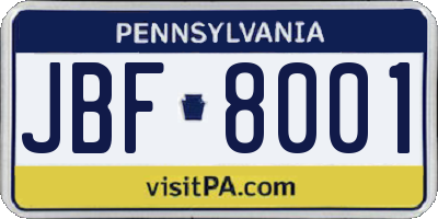 PA license plate JBF8001
