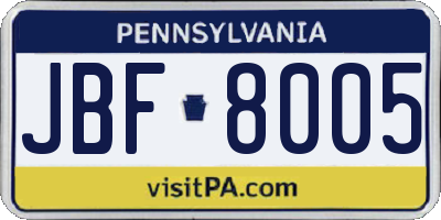 PA license plate JBF8005