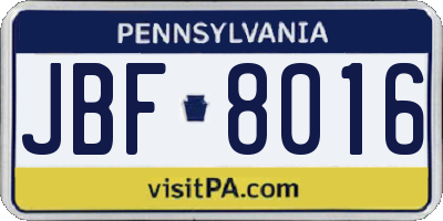 PA license plate JBF8016