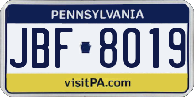 PA license plate JBF8019