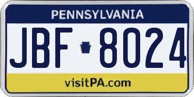 PA license plate JBF8024