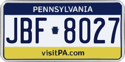 PA license plate JBF8027