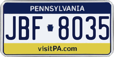 PA license plate JBF8035
