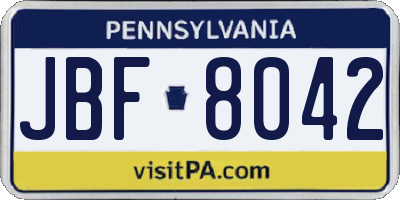 PA license plate JBF8042