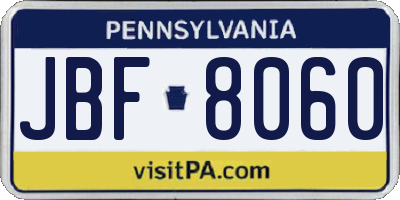 PA license plate JBF8060