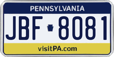 PA license plate JBF8081