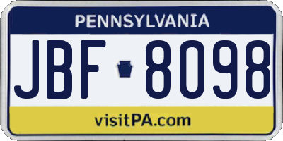 PA license plate JBF8098