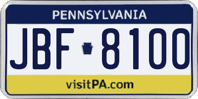 PA license plate JBF8100