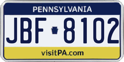PA license plate JBF8102