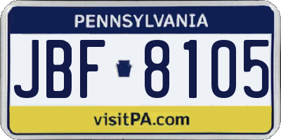 PA license plate JBF8105