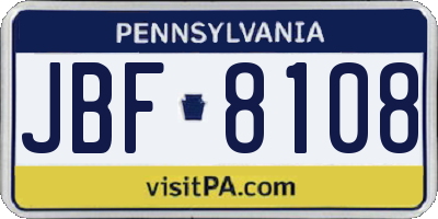 PA license plate JBF8108