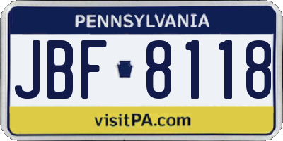 PA license plate JBF8118