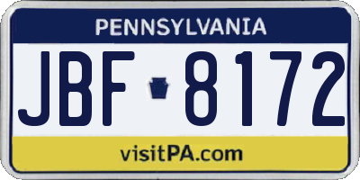 PA license plate JBF8172