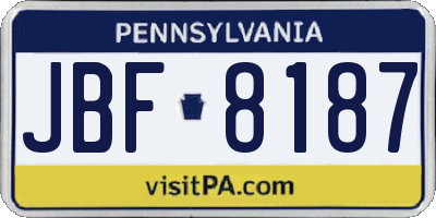 PA license plate JBF8187
