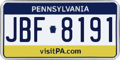 PA license plate JBF8191