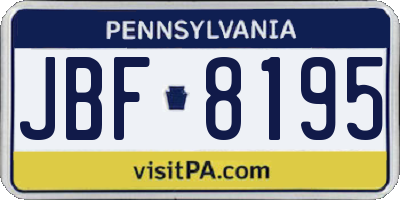 PA license plate JBF8195