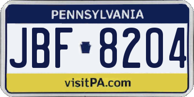 PA license plate JBF8204