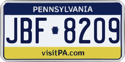 PA license plate JBF8209