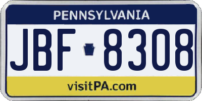 PA license plate JBF8308