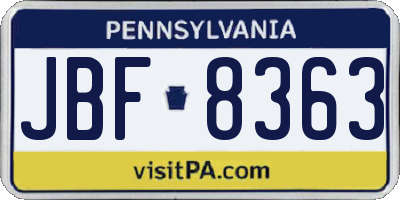 PA license plate JBF8363