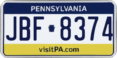PA license plate JBF8374