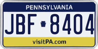 PA license plate JBF8404