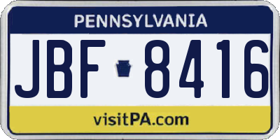 PA license plate JBF8416