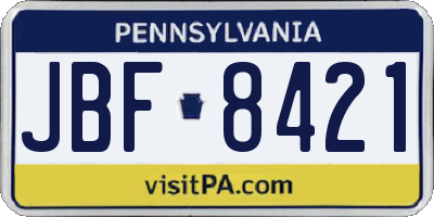 PA license plate JBF8421