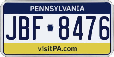 PA license plate JBF8476