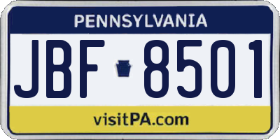 PA license plate JBF8501