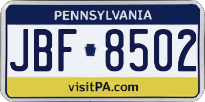 PA license plate JBF8502