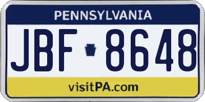 PA license plate JBF8648