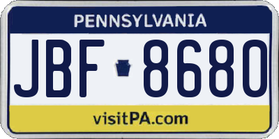 PA license plate JBF8680