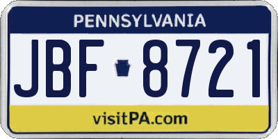 PA license plate JBF8721