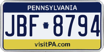 PA license plate JBF8794