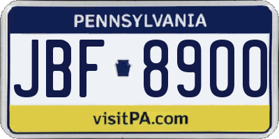 PA license plate JBF8900