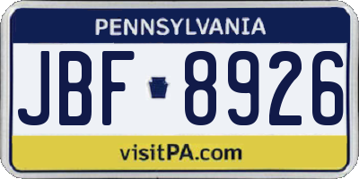 PA license plate JBF8926