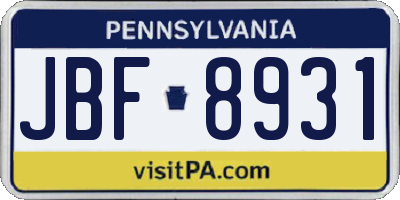 PA license plate JBF8931