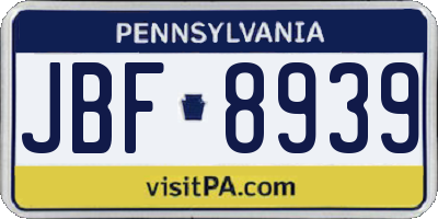PA license plate JBF8939